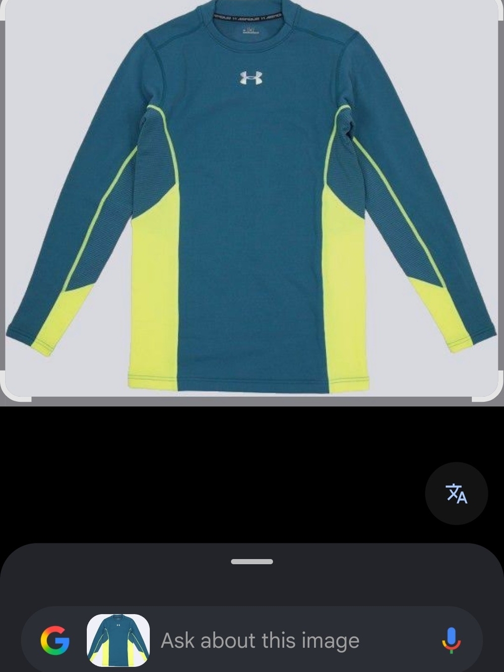 Under Armour Teal and Neon Yellow ColdGear Long Sleeve Compression Shirt Size S